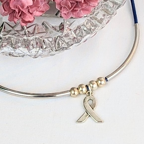 Alopecia Awareness Necklace Autoimmune Blue Ribbon Necklace Silver Charm Blue - Picture 6 of 9